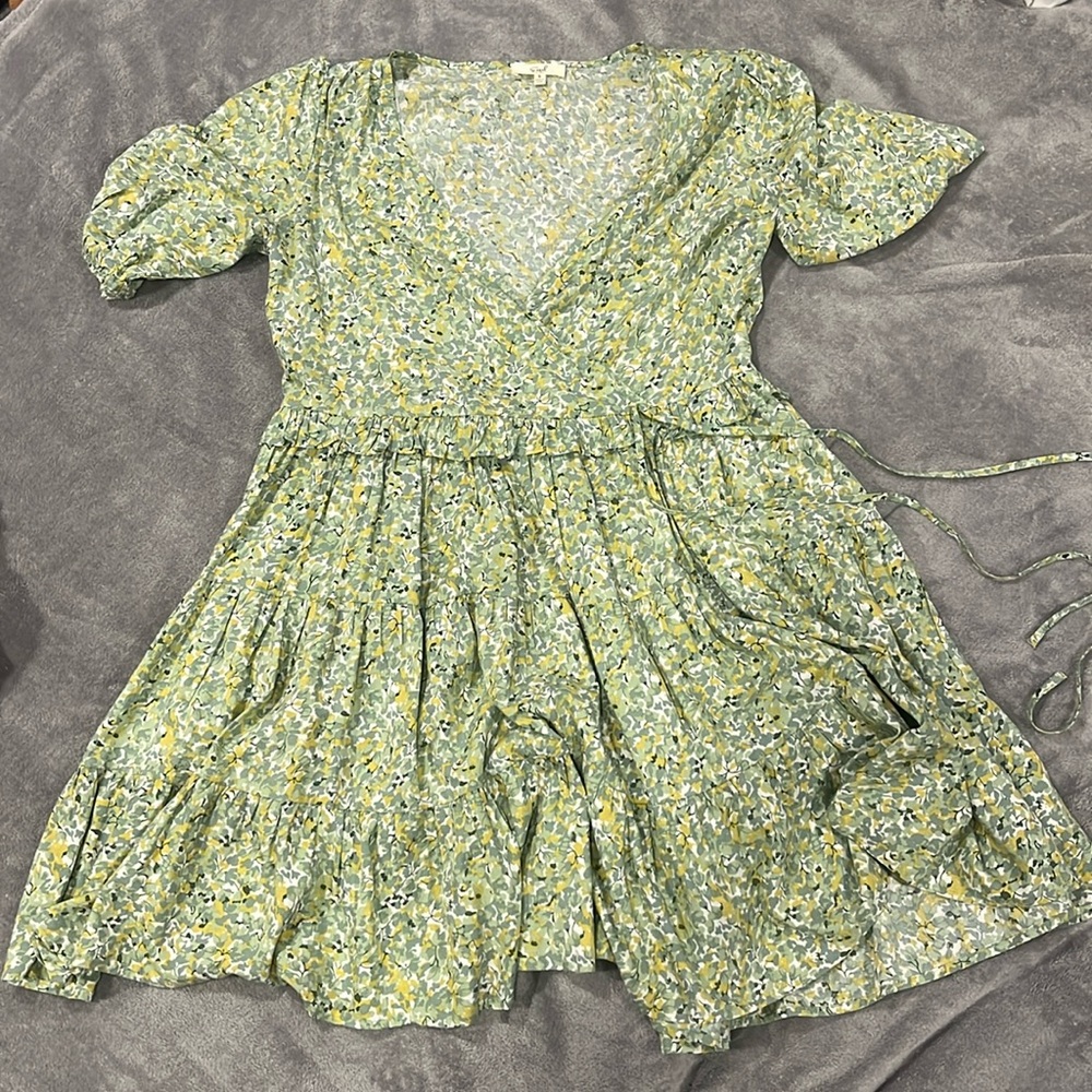 Easel Floral Short Sleeve Dress with Tie
